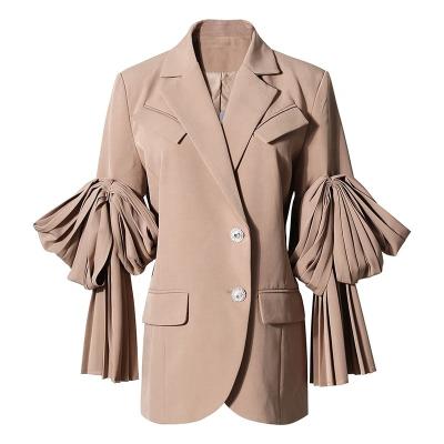 China Breathable Long Sleeve Notched Korean Patchwork Ruched Elegant Women's Short Blazer 2021 Ladies Set Women for sale