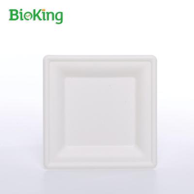 China Oil repellent; BioKing Disposable Square Disposable Disposable Dishes 6inch Sugar Cane Bagasse Pulp Disposable Dishes for sale