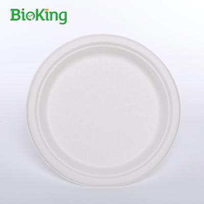 China Oil repellent; Bioking Sugar Cane Bagasse 9inch Water Repellent Round Dish Pulp Biodegradable & Compostable Disposable Eco Support Acceptable CN; ZHE for sale