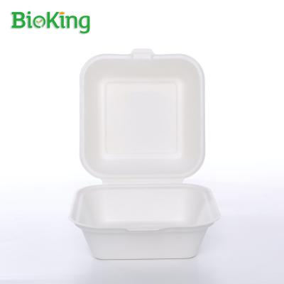 China Oil repellent; BioKing Biodegradable & Compostable Water Repellent Hamburger Bagasse Sugar Cane Pulp Disposable Box for sale