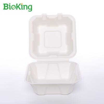 China Oil repellent; BioKing Biodegradable & Compostable Water Repellent Hamburger Bagasse Sugar Cane Pulp Disposable Box for sale