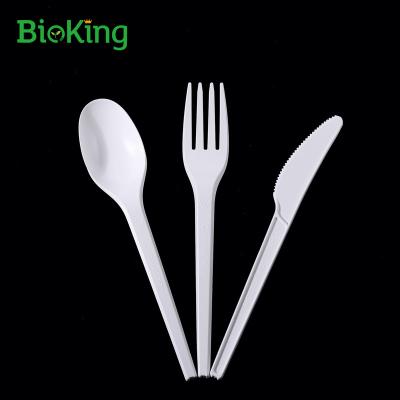 China Oil repellent; BioKing Water Repellent 100% Biodegradable and Compostable Disposable PLA Cutlery Spoon Knife Fork Set for sale