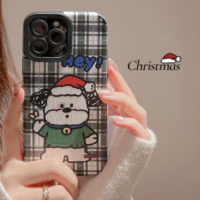 China Cute Christmas Shockproof Dog Plaid Vintage Cell Phone Case For iPhone 14 plus 13 min 12 11 pro XR XS Max Max Back Cover Soft Shockproof for sale