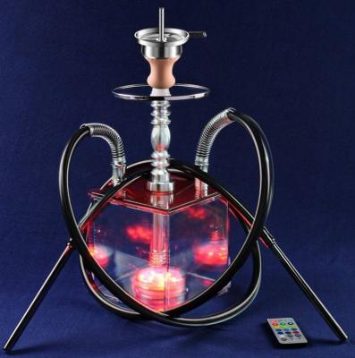 China New Design Plastic Hot Selling Square Instant Light Acrylic Hookah Shisha Set With Two Hose for sale