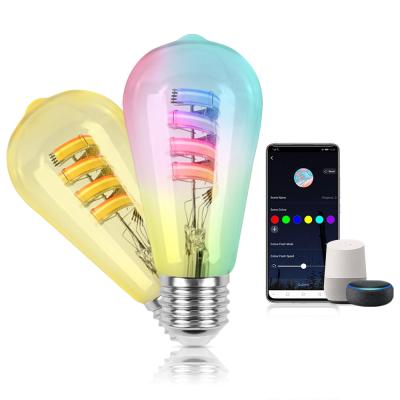 China ST64 RGBCW 2700K-6500K 5W LED Bulb WiFi E27 Indoor Smart Filament Led Bulb for sale