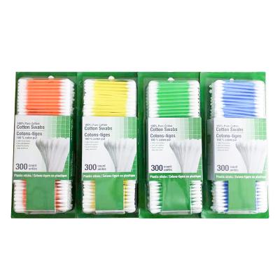 China Double Head Color Blister Card Cotton Swabs Adults Kids Eco-friendly Daily Cleaning Disposable Color Plastic Cotton Swabs In Stock for sale