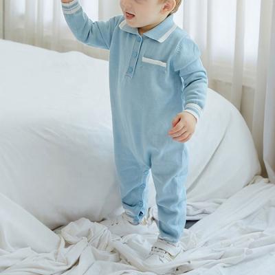 China Custom LOGO Korean Knit Baby Jumpsuit 100% Cotton Knitted Long Sleeve Baby Boy's Romper Polo Collar Knitted Baby Romper 100% for sale