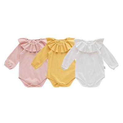 China Custom Baby Rompers Winter Baby Clothes Logo Cotton Rompers Ruffle Collar Long Sleeve Soft Organic Babies for sale