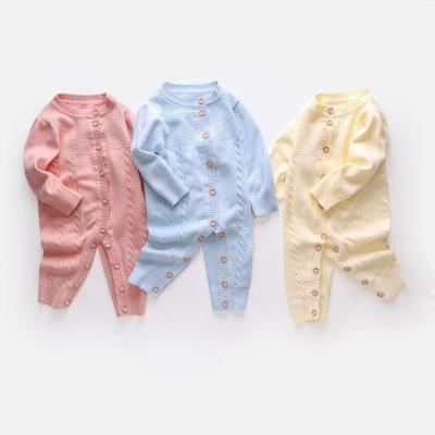 China Custom Baby Winter 100% Newborn Cotton Sweater Rompers Cable Knit Overall Infant Toddler Cotton Sweaters Overalls Rompers for sale