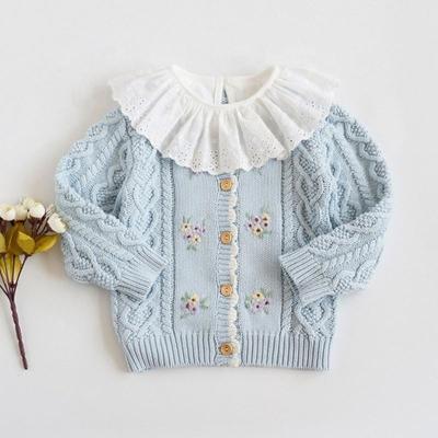 China Baby anti-shrink sweater for children's clothing wholesale children's clothing children's sweater hand-made flower white fall cardigan embroidery girls for sale