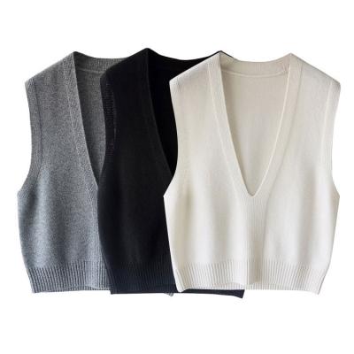 China 100% Custom LOGO Wool Sweater Sweaters Woman Vest Knitwear Anti Shrink V Neckline Loose Fit Sweater Vest Sleeveless Knitted Knitwear For Women for sale