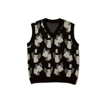 China Breathable V-Neck Custom Made Jacquard Knitted Vest Sweater Cardigan ODM Sleeveless Wholesale for sale