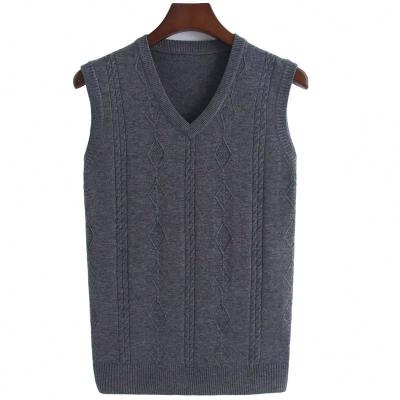 China 2023 Custom Men's Breathable Wool Blend Knitted Sleeveless Cardigan V Neck Sweater Vest Wholesale for sale