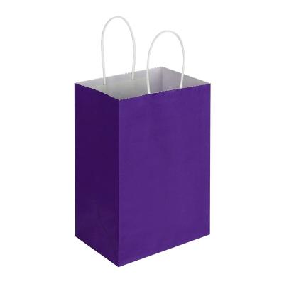 China Recycled Recycled Materials 2023 Hot Selling Recyclable Shopping Bag With Handle Purple Color Paper Bags For Food Package Take Out for sale