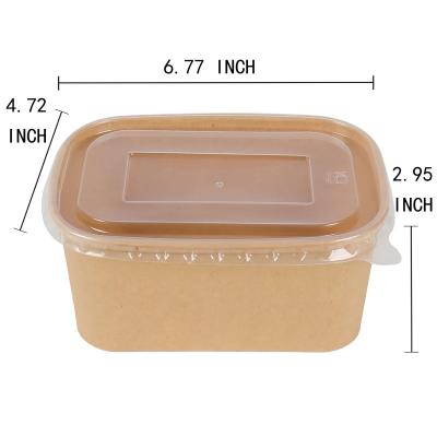 China White/Brown Biodegradable Kraft Paper Bowl with Square Paper Lid Rectangular Paper Container with Plastic Lid for sale