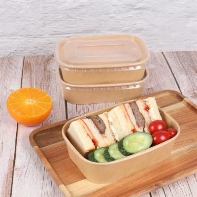 China Biodegradable Disposable Kraft Paper Lunch Box Rectangular Thickened Microwavable Paper Square Disposable Bowl for sale