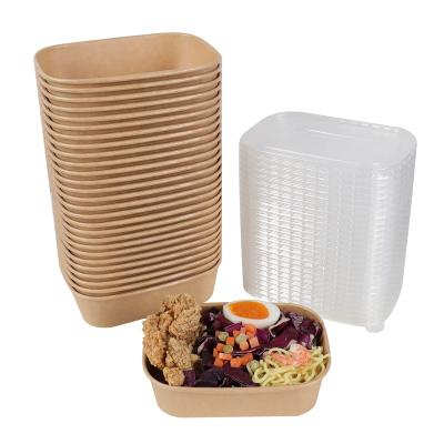 China 1000ml 34oz Rectangular Heatable Craft Paper Bowl Biodegradable Kraft Paper Waterproof Salad Bowl for sale