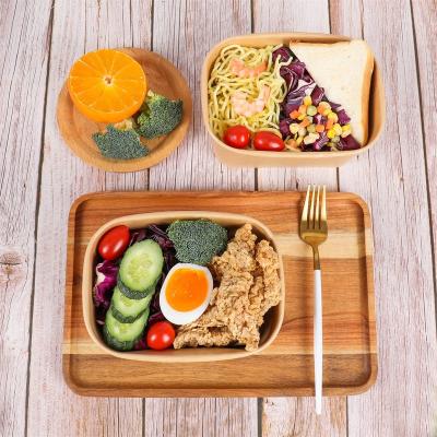 China Biodegradable rectangle kraft paper bowl environmental protection food kraft paper bowl salad bowl with lid for sale