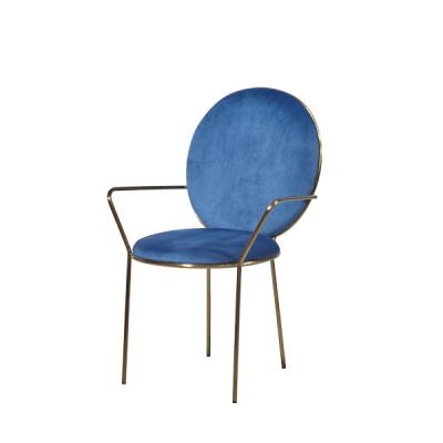 China Modern Nordic Luxury Home Furniture Cafe Velvet Fabric Cooling Dining Chair With Arm With Metal Gold Legs for sale