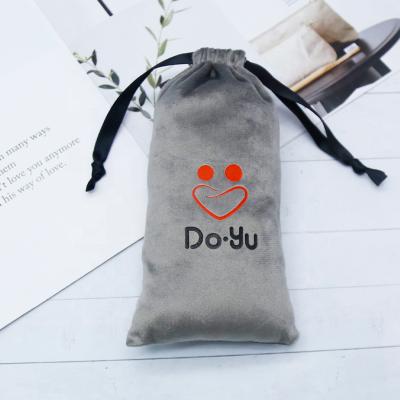 China Custom Luxury Gray Envelope Logo Velvet Drawstring Mobile Phone Dust Bag Velvet Pen Bags for sale