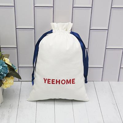 China Recyclable Recycle Personal Product Cotton Canvas Small Drawstring Pouch White Logo Bag for sale