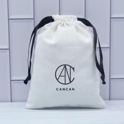 China Custom logo printed security organic white canvas drawstring gift pouch cotton canvas wristlet bag for sale