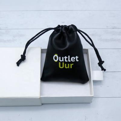 China Luxury Black Leather Envelope PU Jewelry Gift Pouch Custom Logo Printed Drawstring Gift Pouch for sale