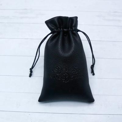 China Envelope Customize PU Watch Pouch Black Leather Drawstring Bags For Packaging Custom Tote Bag for sale