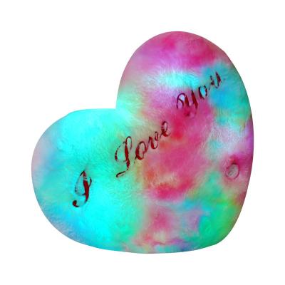 China Valentine Day Heart Shaped Luminous Love Car Cushion Colorful Glowing Polyester Plush Led Light Toys Gift for sale