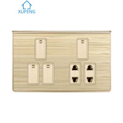 China Security 2022 4gang 2socket Wall Mounted Brass Flame Retardant Luxury High End Thin Wall Electrical Switches and Sockets for sale