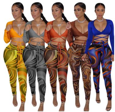 China 2022 QUICK DRY Women Workout Spring Crop Top Two Piece Pant Set Tracksuits Joggers Yoga Gaiters Ladies2 Piece Walker Pant Set for sale