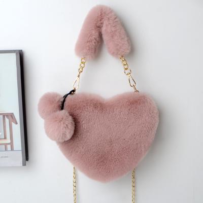 China Pe valentine heart purse sets small furry heart-shaped mini designer ladies purses and handbags Kid little girls faux fur for sale