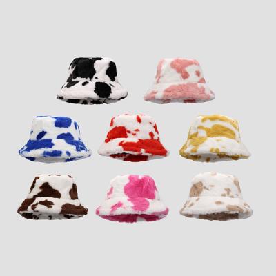 China 2022 Fashion Designer Vintage Luxury Furry Rabbit Hair Fur Bucket Hat/Winter Hat For Women Winter Autumn Cow Print Fur Bucket Hats for sale