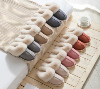 China WARM SLIPPERS leather slippers plush cotton autumn and winter lovers wool thick warm home men and women's slippers for sale