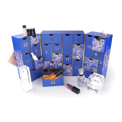 China Blue Cosmetic Box Advent Calendar Box Recyclable 24 Christmas Advent Calendar 12 Days Custom Made for sale