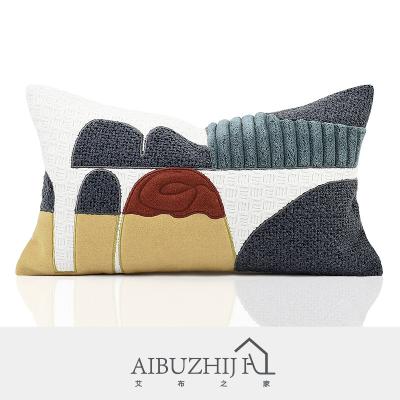 China AIBUZHIJIA Anti-Static Modern Abstract Lumbar Pillowcase Applique Embroidery Pillow Case Cushion Tile Lumbar Cover 12*20inch 30*50cm for sale