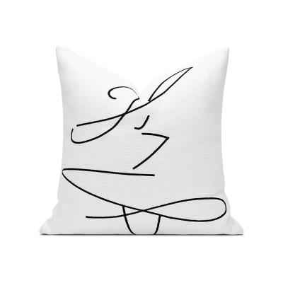 China Simple Luxury Anti-Static Sofa Bedroom Living Room White Abstract Embroidered Lines Custom Pillow Decorative Cushion for sale