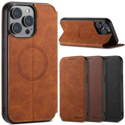 China Shockproof for MagSafe Flip Cover Leather Mobile Phone Case with Card Holder for iPhone 14 plus 13 pro 12 pro max for sale