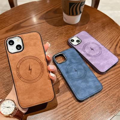 China Shockproof For iPhone 12 13 Pro Apple 14 Pro Cell Phone Cover Device Magsafe Leather Case Max Loop Sticker Side for sale