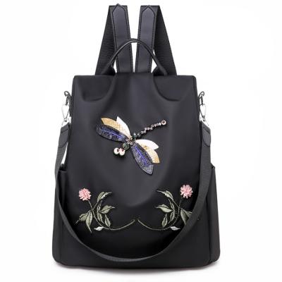 China Large Capacity Women Dragonfly Backpack Embroidery Waterproof Lady Backpack for sale