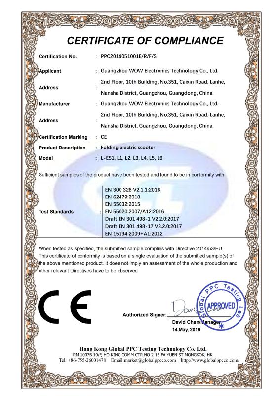 CE - Guangzhou Wow Electronics Technology Co., Ltd.