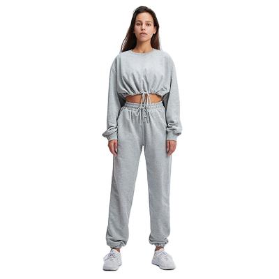 China Latest Design Breathable Women 2 Piece Set Cotton Pullover Crop Top Sweatshirt And Sweatpants Sport Tracksuits For Women for sale