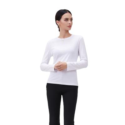 China Anti-Wrinkle Factory Classic Ladies T-shirt Pima Cotton Wholesale Best Women Long Sleeve T Shirt Tops for sale