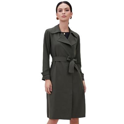 China Anti-Wrinkle Fabricated Ladies Trench Coat Notched Lapel Self Waist Tie Long Women's Jacket Single Breasted Coat for sale