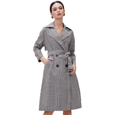 China Anti-wrinkle factory wholesale woman notched cross lapel plaid trench coat woman for sale