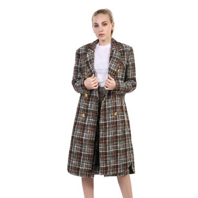 China Manufacturer Fashion Women Long Anti-Static Direct Tweed Plus Size Double Breasted With Pocket Winter Plaid Ditch Coat for sale