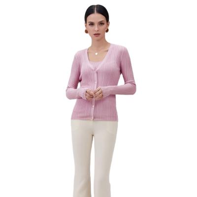 China Factory Wholesale Women's Breathable Simple Front Long Sleeve Open V-Neck Knitted Cardigan Sweater for sale