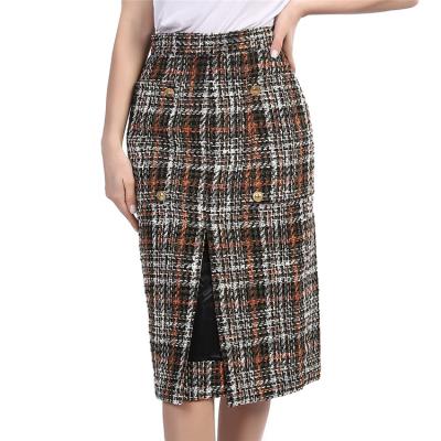 China Autumn Winter Slim Women Breathable Plaid Office Beauty Ladies Skirt Formal Pencil Midi Skirt for sale