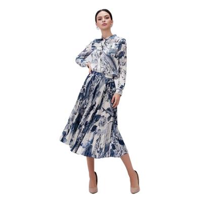 China Newest Fashion Women Fashion Breathable High Quality Silk Floral Print Pleated Elegant Long Maxi Skirt for sale