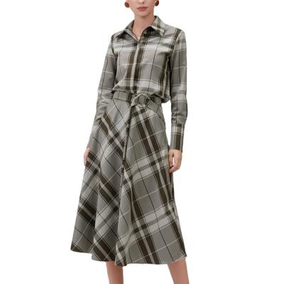 China New Fashion Autumn Elegant Women Anti-pilling A Skirt Spring Long Skirt High Waist Line Plaid Wool With Belt for sale